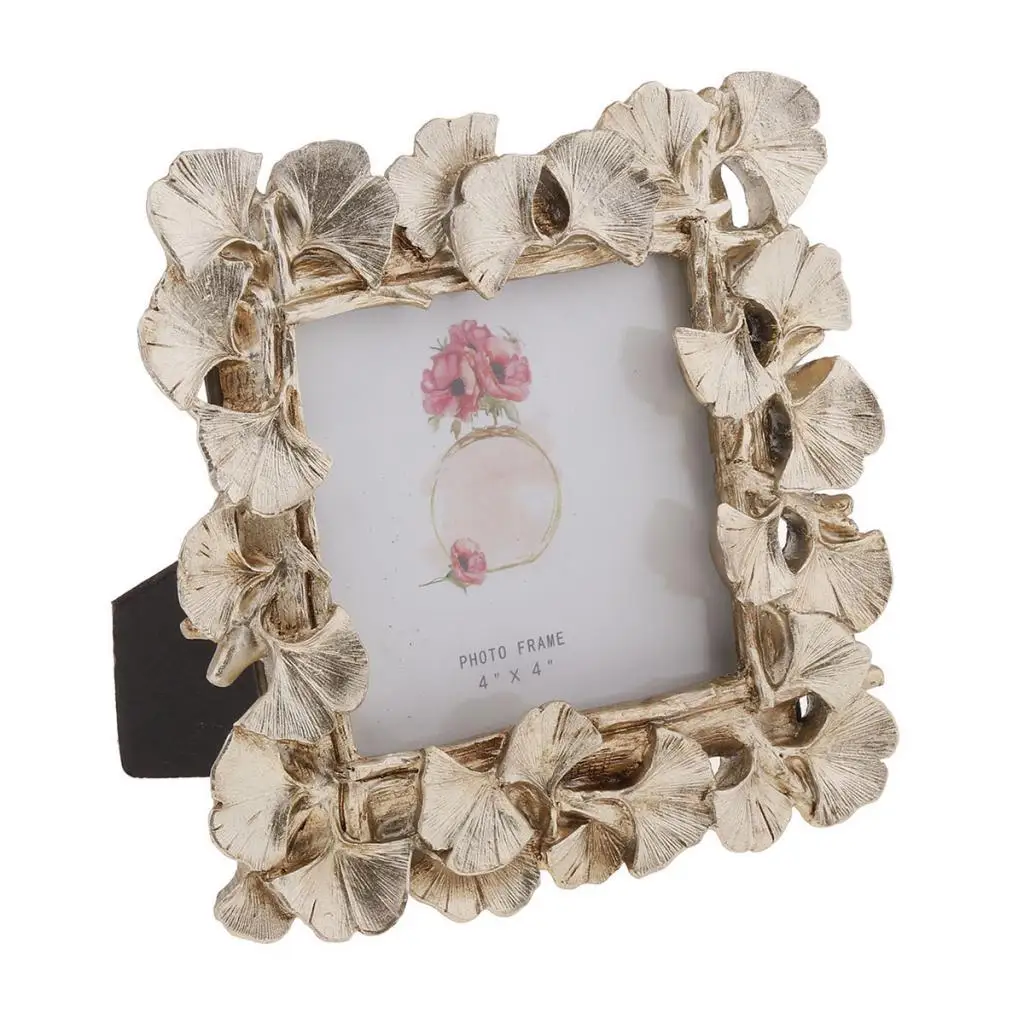 Vintage Picture Photo Frame Gold Resin Ginkgo Leaf Desk Mount Home Wedding Decor