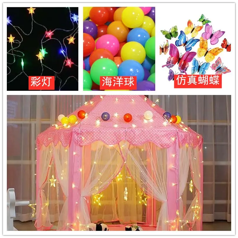 Portable Play Kids Tent Princess castle tent with LED light Children Indoor Outdoor Ocean Ball game tent Room House Girl gift 5