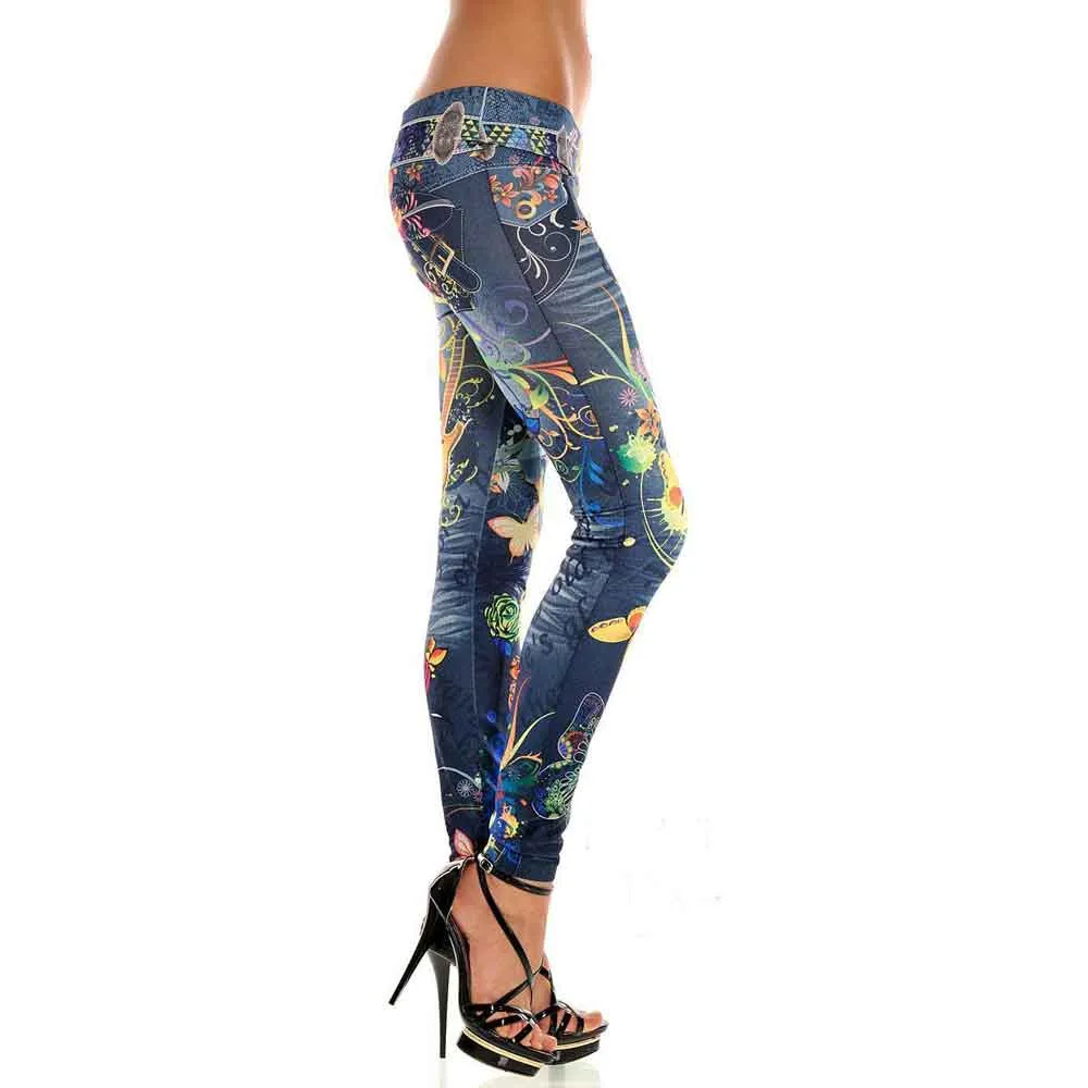 Новые женские Стрейчевые обтягивающие джинсы с высокой талией, джинсовые брюки с цветочным принтом, черные узкие брюки, леггинсы, джинсы размера плюс# P30