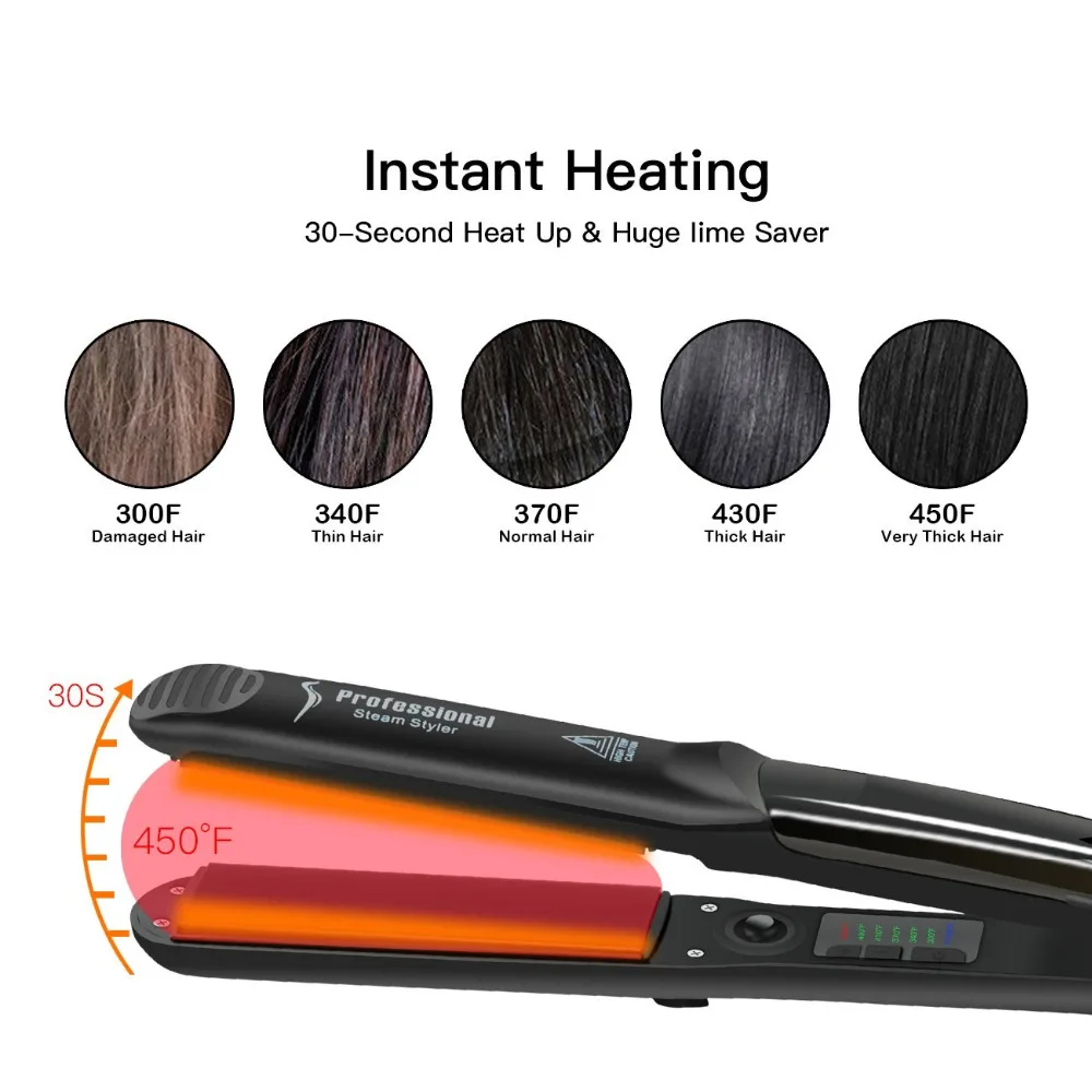 Stoom Stijltang Professionele Keramische Vapor Flat Iron 450 ℉ Snelle Warmte Arganolie Behandeling Haarverzorging Gereedschappen