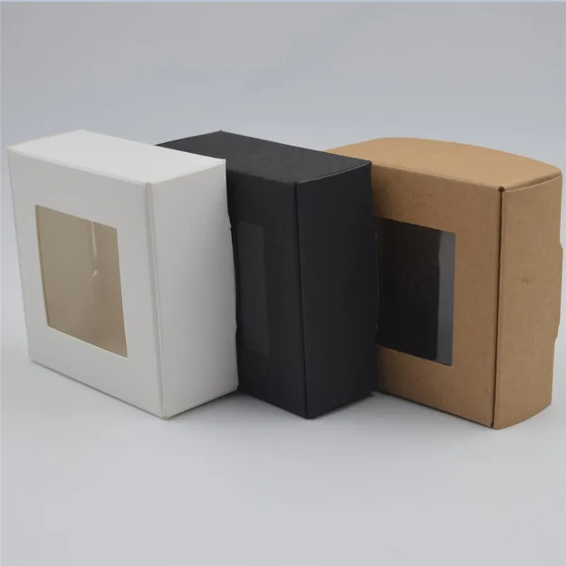 

20pcs Blank Paper Box with window,White Kraft Gift Boxes,Black Cardboard Soap Packaging Box,Wedding Party Favors Candy Box 4size