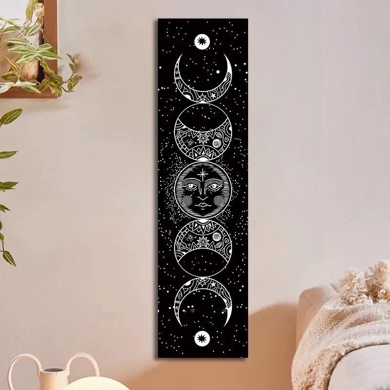 Tapestry Decorations Wall Hanging Garland Moon phase Tapestry Stars Space Psychedelic Black And White Wall Hangings Moon phase Throw Blanket Home Decor