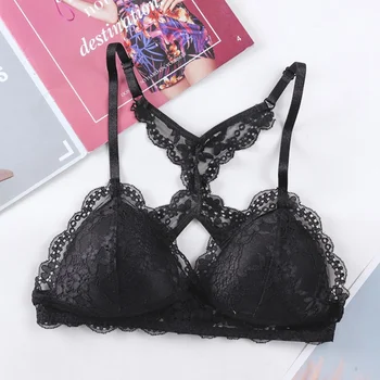 

French Style Bra Bralette Deep V Lace Bras Integrated Without Steel Ring Underwear Beautify Back