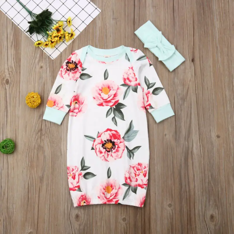 Newborn Baby Boy Girl Long Sleeve Floral Infant Sleepwear Pajamas Set