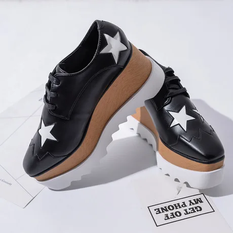 

British Style New Style Spring And Autumn Platform Thick Bottomed Star Shoes Extra High Square Head Waterproof Platform Lace-up