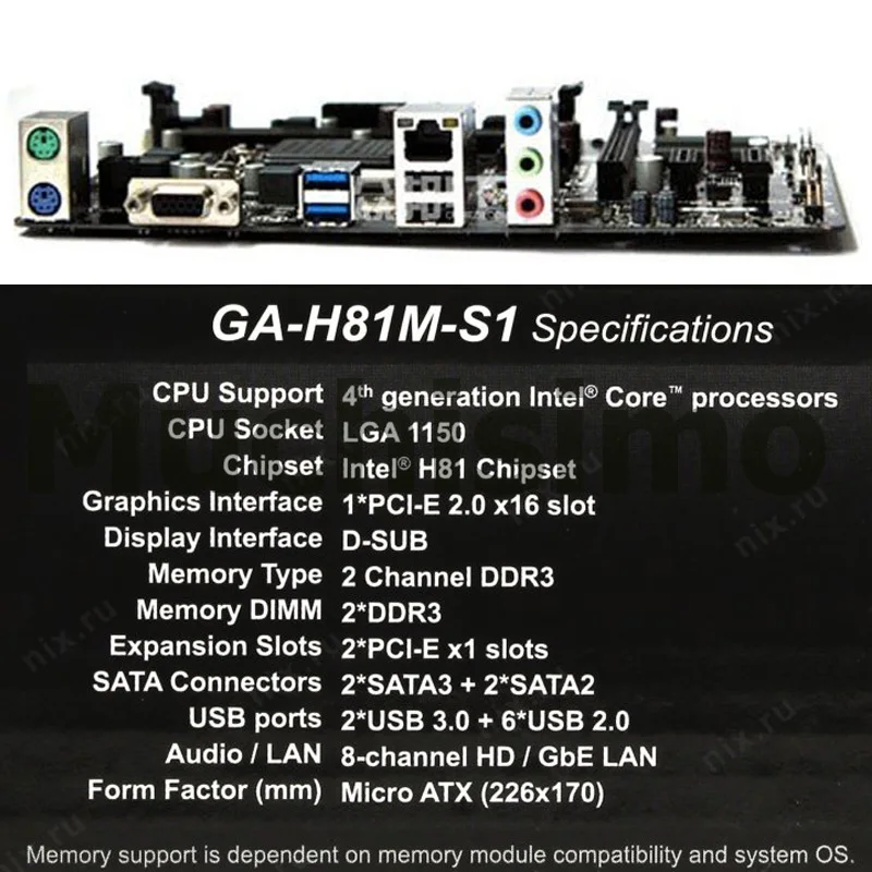 GIGABYTE GA-H81M-S1 H81M-S1 настольная материнская плата H81 Socket LGA 1150 i3 i5 i7 DDR3 16G Micro-ATX UEFI биос Восстановленный