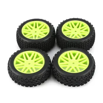 

4pcs Universal 1/10 Scale Off Road Buggy Tires V Hole Wheel Rims Set Front and Rear 12mm Hex Hubs with Foam Inserts
