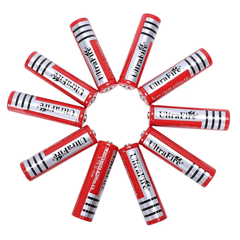 10 x 18650 3.7V 4200mAh Li-ion Rechargeable Battery Flashlight Torch Red