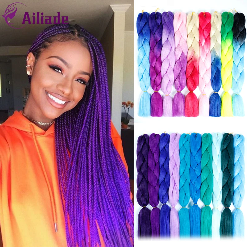 AILIADE-trenzas de pelo trenzado sintético para mujer, extensiones de pelo largo degradado tipo Jumbo, color rubio, rosa, azul y morado