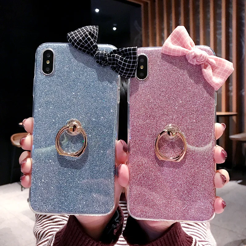 Чехол с блестками для iPhone 11 Pro XS Max XR 3D Bowknot задняя крышка для iPhone 6S 7 8 Plus прозрачное мягкое кольцо из ТПУ чехол