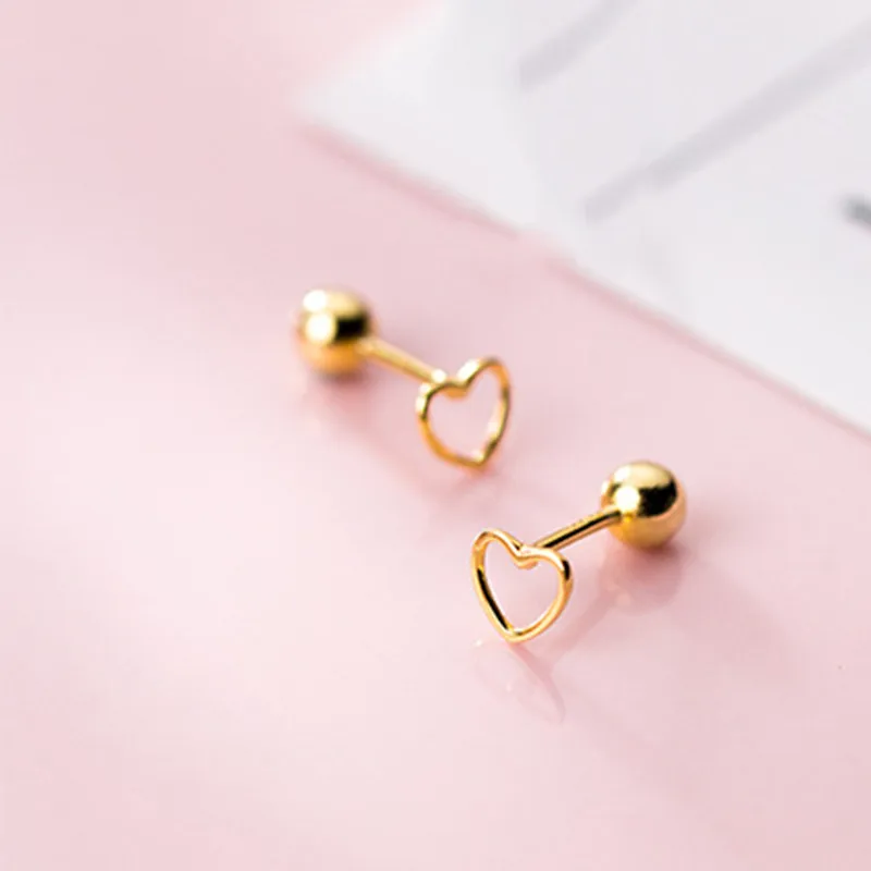INZATT Real 925 Sterling Silver Minimalist Hollow Heart Bead Stud Earrings For Fashion Woman Party Cute Fine Jewelry Accessories