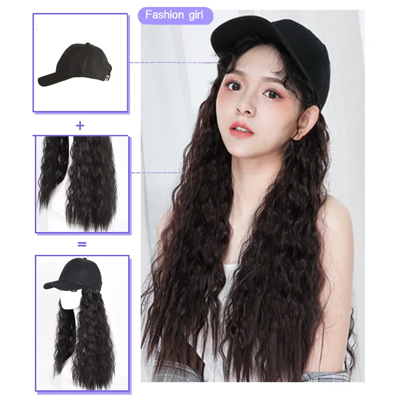 BUQI новая мода девушка черные длинные вьющиеся волосы с шляпой интегрированный парик подходит для дам вечерние парик