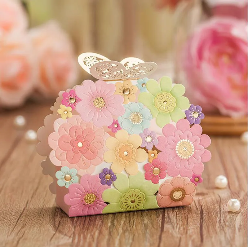 

50 Pcs Beautiful Series Portable Candy Box, Paper Bag with Butterfly Buckle,Gift Packaging Boxes for Candy,Chocolate