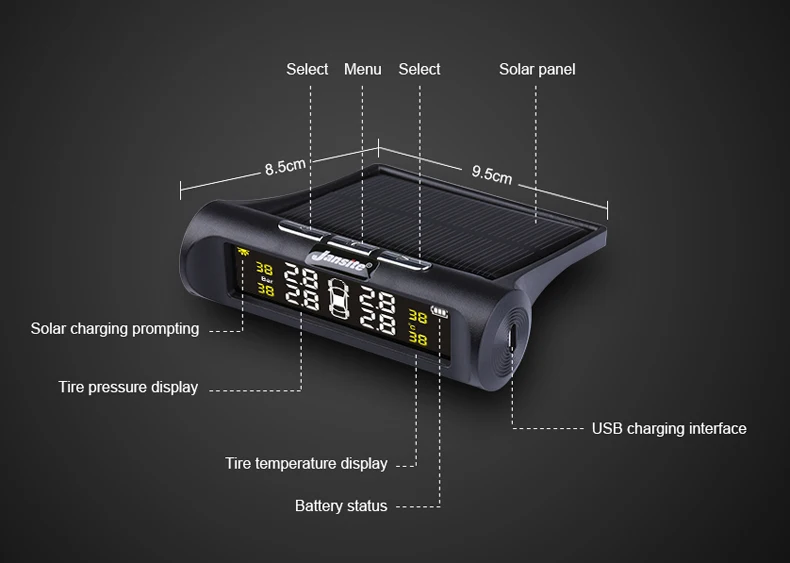 Умный автомобиль TPMS система контроля давления в шинах солнечной энергии цифровой ЖК-дисплей Автоматическая охранная сигнализация s давление в шинах