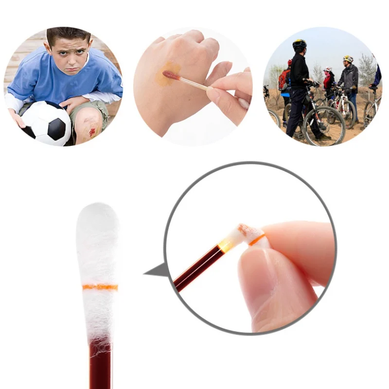 Home Disinfection Disposable Medical Iodine Cotton Stick Swab Emergency Double Head Wood Buds Tips Nose Ears Cleaning
