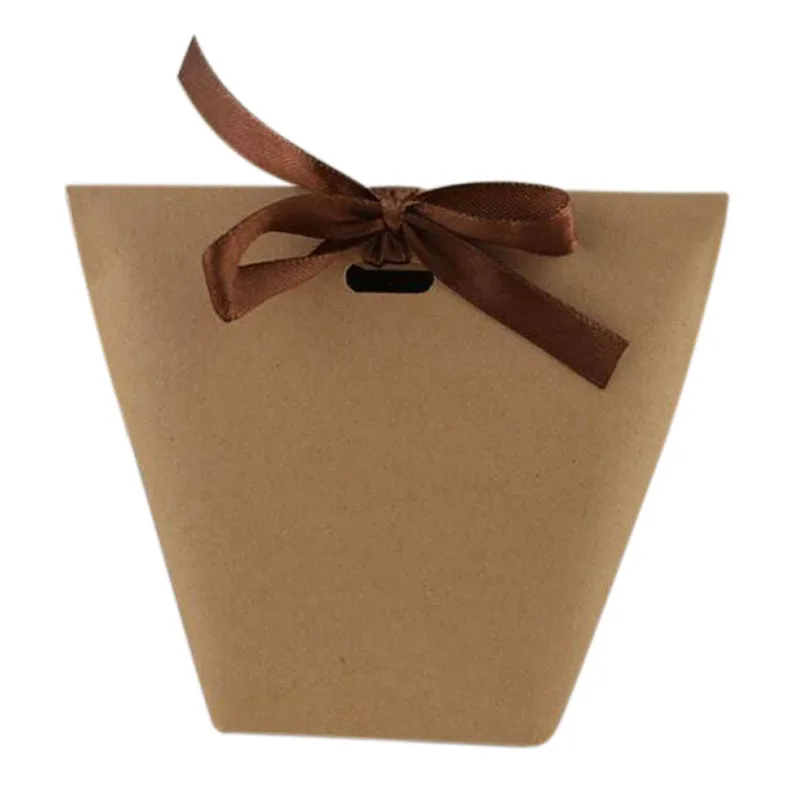 50Pcs Blank Kraft Paper Bag Candy Bag Wedding Favors Gift Box Package Birthday Party Decoration Bags with Ribbon Brown