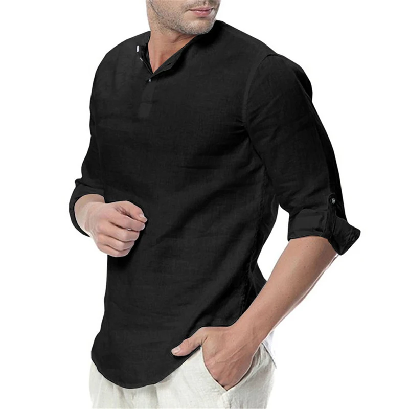 

2020 New Men's Summer Long Sleeve Cotton Linen Long Sleeve Cotton Casual Breathable Shirts Style Solid Male Shirts
