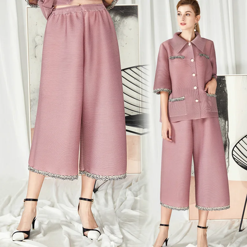 MIYAKE fold Весенние новые кружевные Свободные повседневные прямые женские брюки с высокой талией