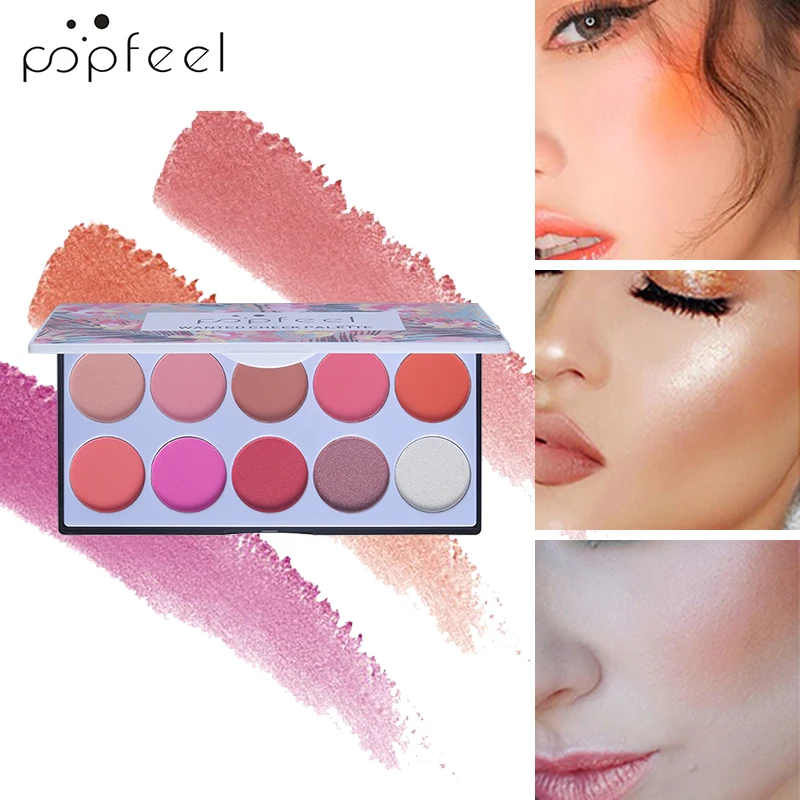 POPFEEL, 10 цветов, Смоки, макияж для глаз, тени для век, палитра, тени для век, нюдовая пудра+ блеск, Румяна для лица, палитра, стойкий макияж, набор