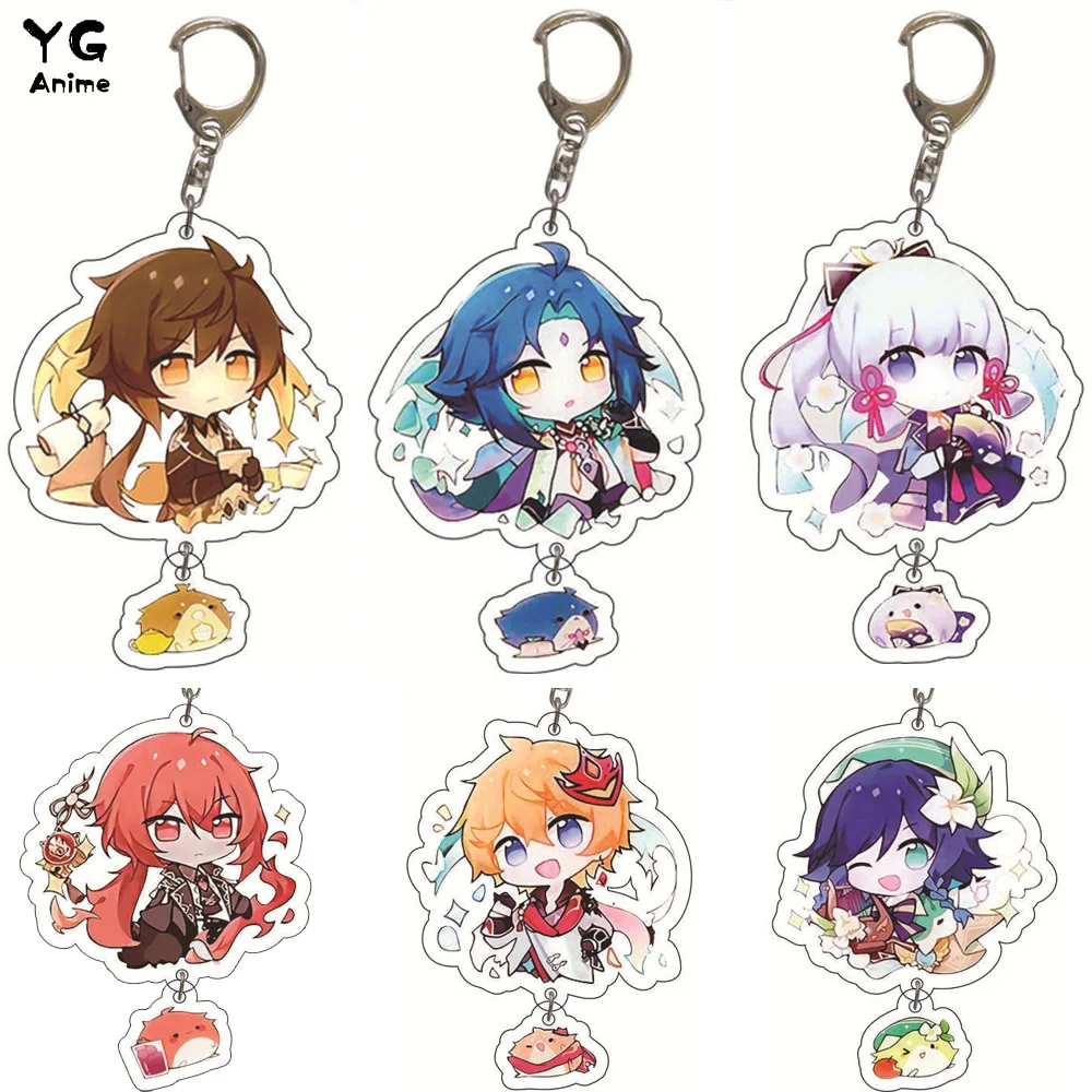 

Anime Game Keychain Acrylic Figure Zhongli Xiao Venti Tartaglia Women Accessories Cute Bag Pendant Key Ring Gift