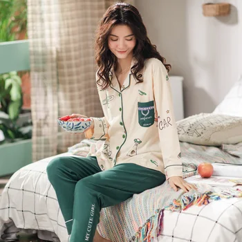 

New Korean Fashion Maternity Pajamas Cartoon Outdoors Nursing Suit Sleepwear Spring Summer Pregnancy Clothes Underwear Nightwear