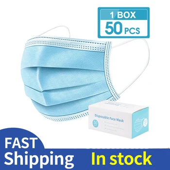 

50PCS Safety Disposable Mouth face Masks 3 layers Anti-Dust Anti Pollution Fabric Dust Mask Non Woven Disposable Anti dust Mask