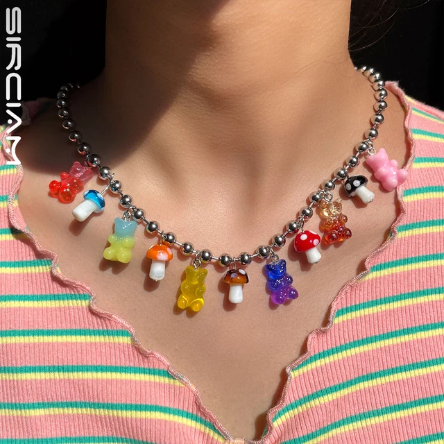 Harajuku Kawaii Fashion Clear Chain Gummy Bear Necklace 7