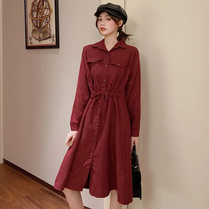 Женское платье Осень-зима 2020 новая мода эластичная резинка на талии с длинным