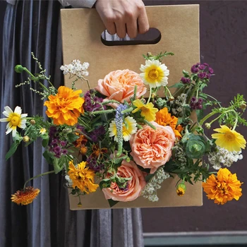 

5pcs New Jacquard Box Flower Packaging Gift Bag Bouquet Handbag Kraft Paper Box Wedding Flower Pochette Easter Party Supplies