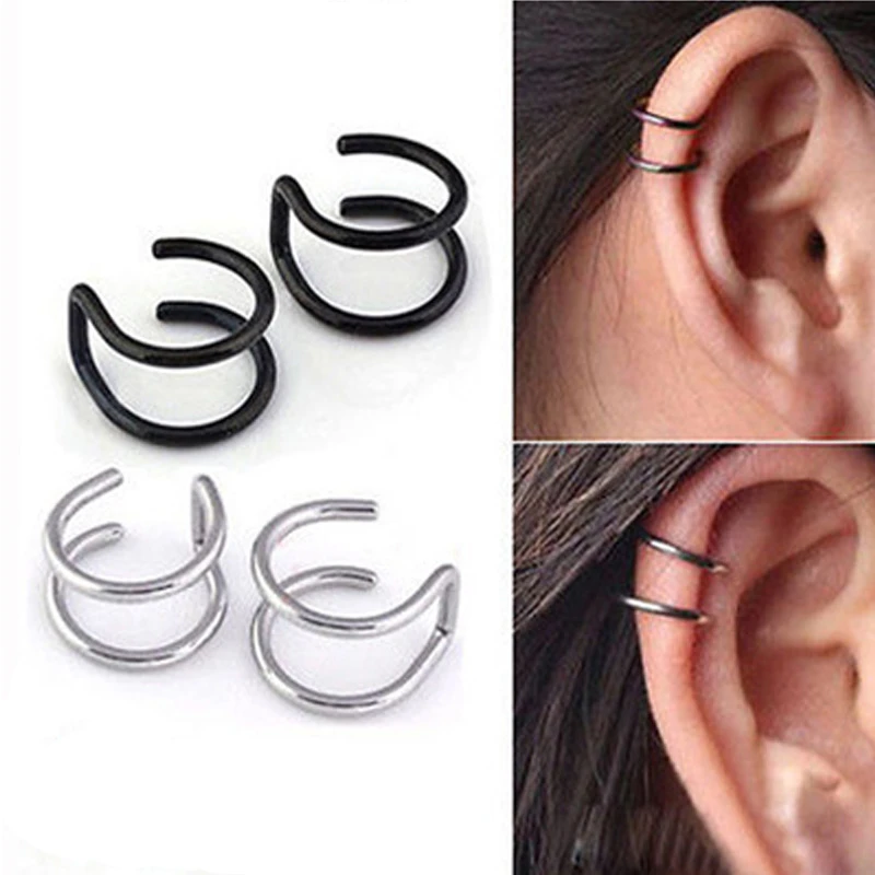 2 Pcs Double C Helix Piercing Fake Earrings Non-pierced Ear - AliExpress