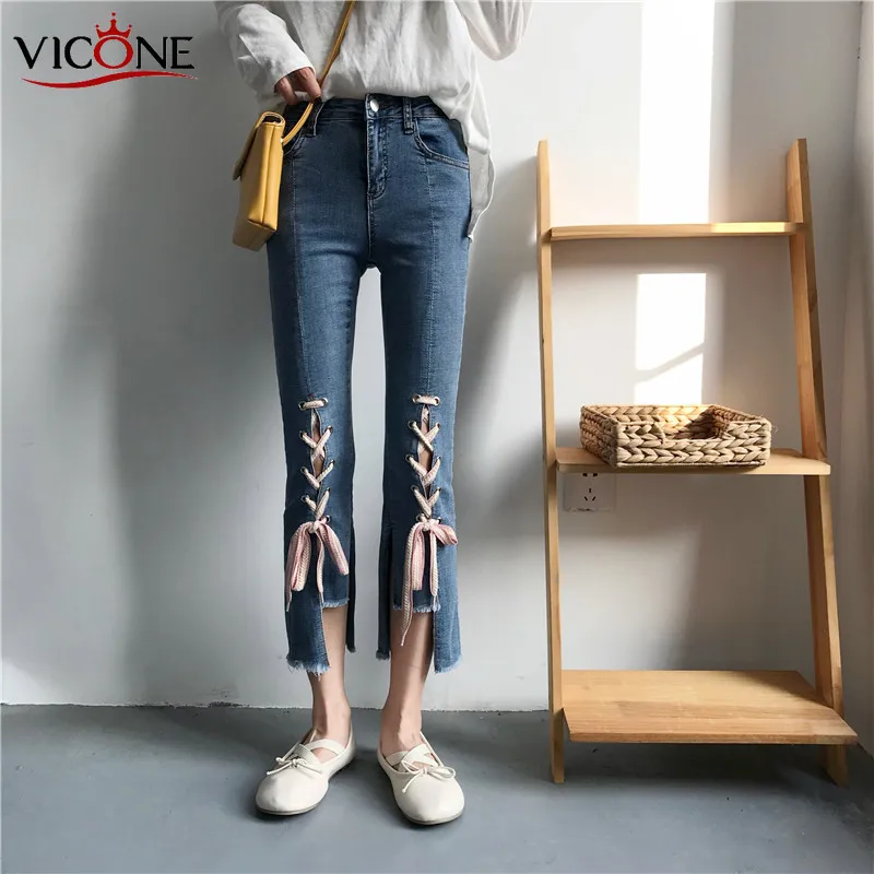 

VICONE Jeans Women Simple Trendy Ankle-Length Trousers Womens Spring Autumn Slim Female High Quality