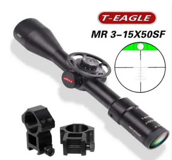 with picatinny rings T-Eagle MR 3-15X50 SFIR прицелы для охоты по параллельному стеклу Выгравированная сетка Встроенный уровень Bubb турели замок сброс w/большое колесо - Цвет: with picatinny rings