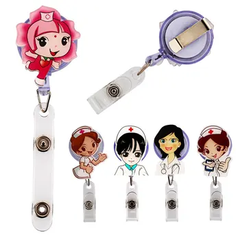 

2020 New Cute Retractable Badge Holder Reel Student Nurse Exhibition ID Enfermera Name Card Badge Holder Office Stationery