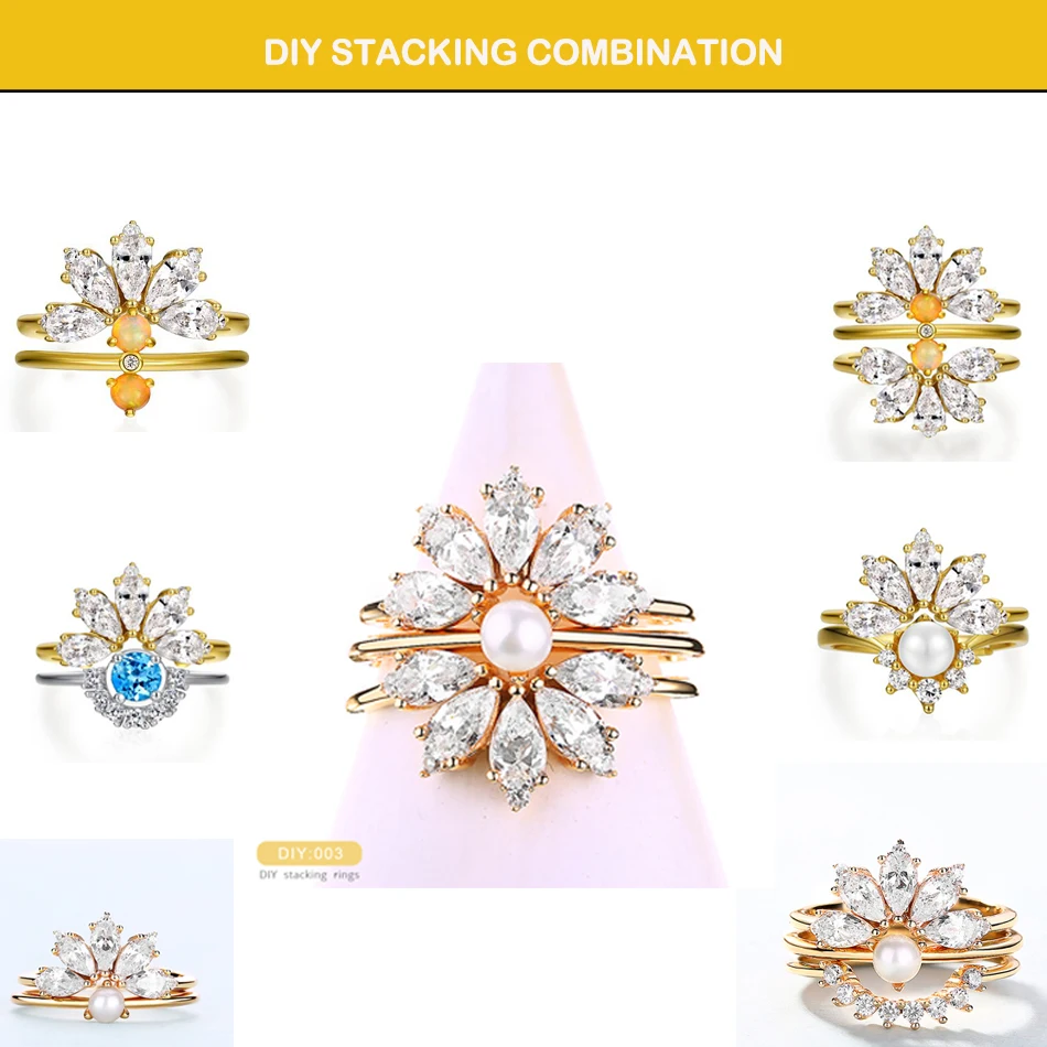 Koop Dropshipping 925 Sterling Zilveren Ringen Voor Vrouwen 5A Zirkoon Diamant Edelstenen Real Vergulde Designer sieraden Stapelbare Ringen