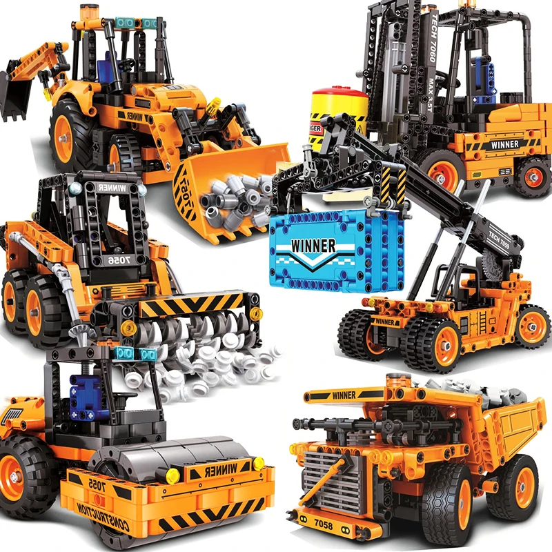 

Engineering Vehicle Compatible Legoing Technic Forklift Road Roller Crane Truck Wheel Excavator Mechanical Building Blocks Toys