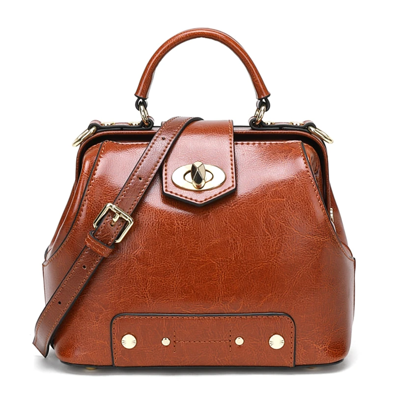 BISON DENIM Genuine Leather Women Bag Oil Wax Leather Shoulder Bag Vintage Handbag Crossbody Bag for Women Bolsa Feminina B1886 - Цвет: Brown