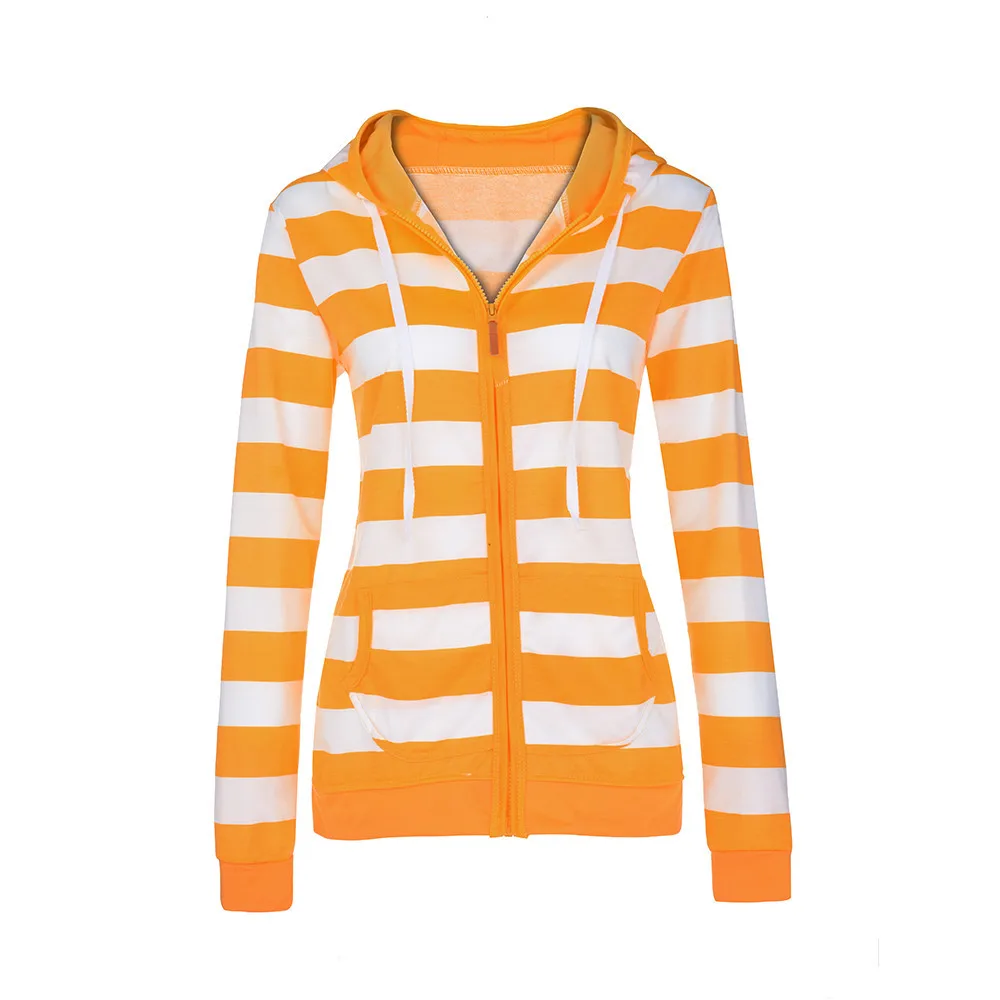 

Woman Jacket Coat Spring Autumn Plus Size Lady Zipper Tops Hoodie Hooded Striped Sweatshirt Coat Jacket Casual Slim Jumper Parka