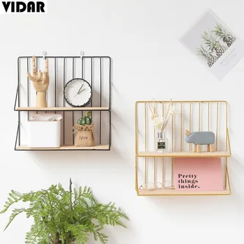 

VIDAR Simple Ins Iron Double Wall Shelf Creative Home Living Room Desktop Cosmetic Storage Finishing Rack