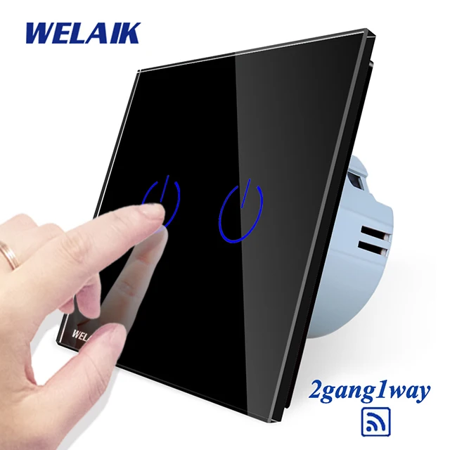 Black Power Welaik Кристалл Стекло Панель переключатель Белый настенный выключатель ЕС сенсорный выключатель Экран настенный выключатель света 2gang1way AC110~ 250 В a1921w/b - Цвет: Black Power