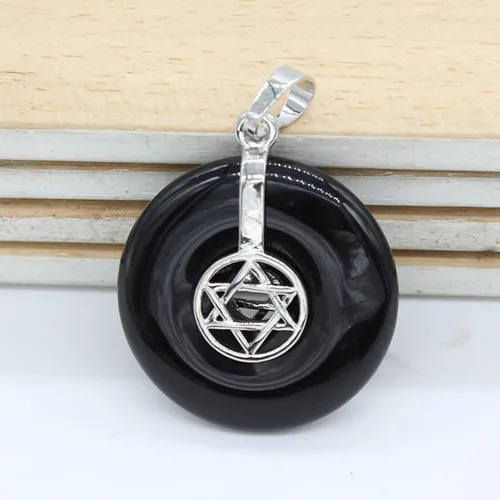 Black Agates 100-уникальный 1 шт посеребренный рок кристалл круглая полая Звезда Давида, кулон тигровый глаз камень ювелирные изделия - Окраска металла: Black Agates