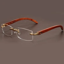 Фирменный дизайн, винтажные мужские очки без оправы, оправа, Ретро стиль, деревянные ножки, прозрачные линзы, очки для мужчин, близорукость, оптические оправы, мужские очки