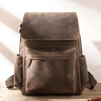 

Men's Bag Backpack Men Leather Distressed Retro British Casual Male Travel Bag Computer Backpack Crazy Horse Leather Cow Leather