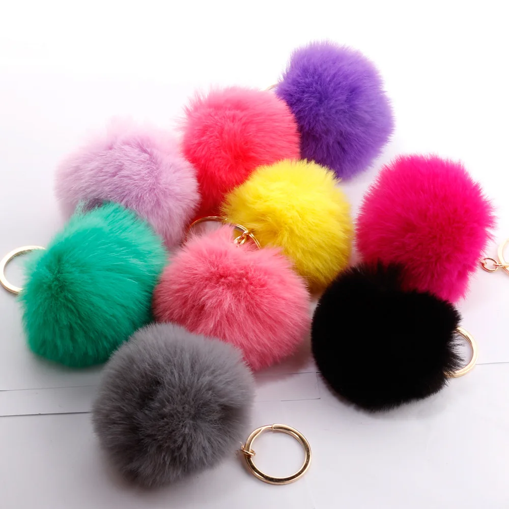 

16 colors Fur pompon Key Chains For Bag Car Keyring Fake Fur Fluffy Bunny Keychain Fur Pompoms Key Chains