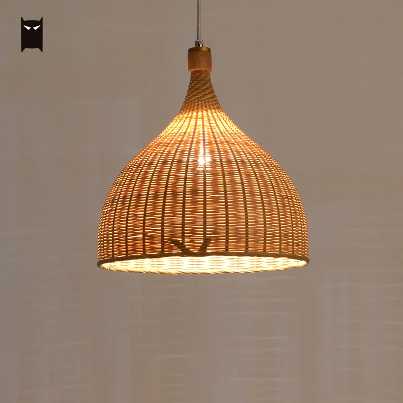 Luminária pendente japonesa de vime bamoo delicada com cesta trançada