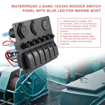 

Practical Waterproof 6 Gang Toggle Rocker Switch Panel Car Marine Boat Circuit LED Breaker Voltmeter Aluminum Panel New DC Flat