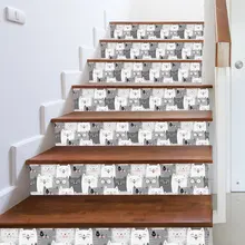 LT249 плитка серовато-белая Милая кошка, креативные наклейки на ступеньки, классные Домашние DIY настенные декоративные наклейки, наклейки на стену