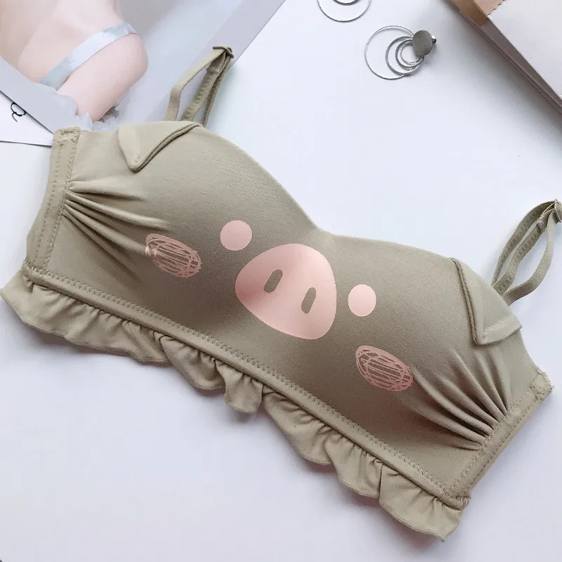 metcha bra Xianqifen, хлопковый, милый, с рисунком поросенка, бюстгальтер для женщин, сексуальный, красота, сзади, беспроводное нижнее белье, полная чашка, маленький размер, бюстгальтер для девочек, чашка AB - Цвет: metcha bra