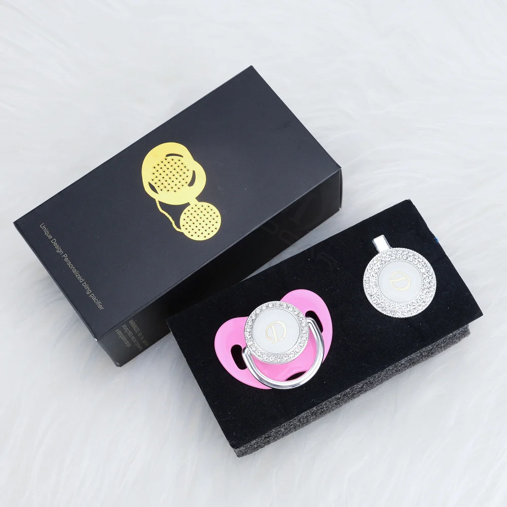 BLING bling имя инициалы буквы D красивый bling соска и соска клип набор BPA бесплатно пустышка bling babyshower подарок LD-1