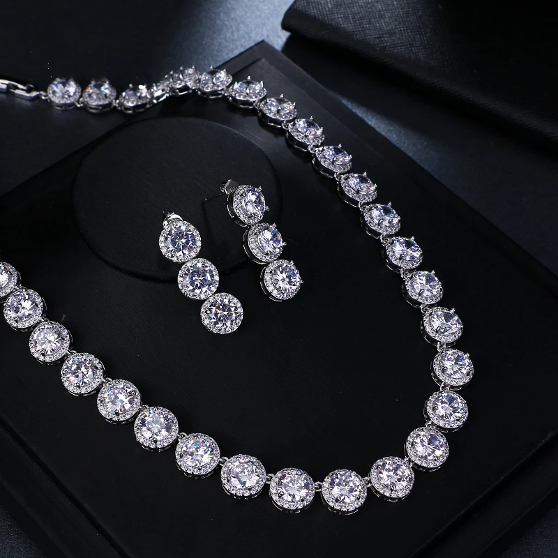 Dazzling AAA Round Zirconia Flower Bridal Wedding Jewelry Sets For Lover Popular Gift Elegant Women Party Dinner Dress | Украшения и