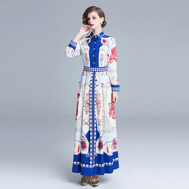 

Photo Shoot-Europe And America Versitile Fashion Waist Hugging Slimming Positioning Floral Printed Dress